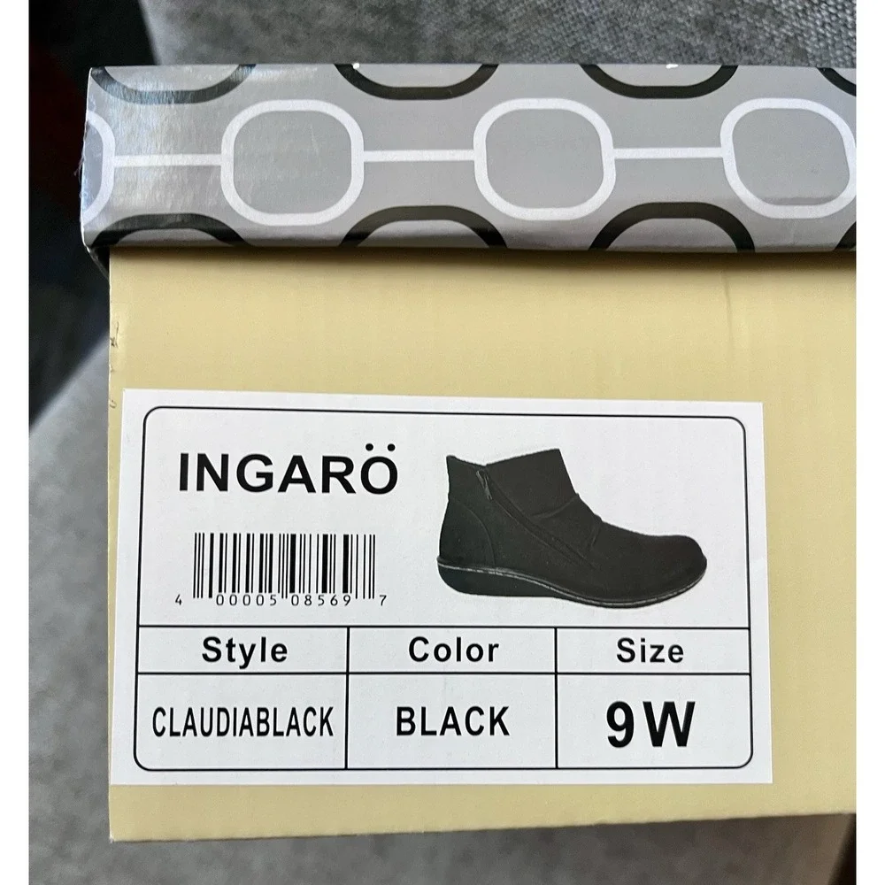 New! Ingaro Black Ankle Boots Bootie Size 9 Wide Side Zip Women's Claudia